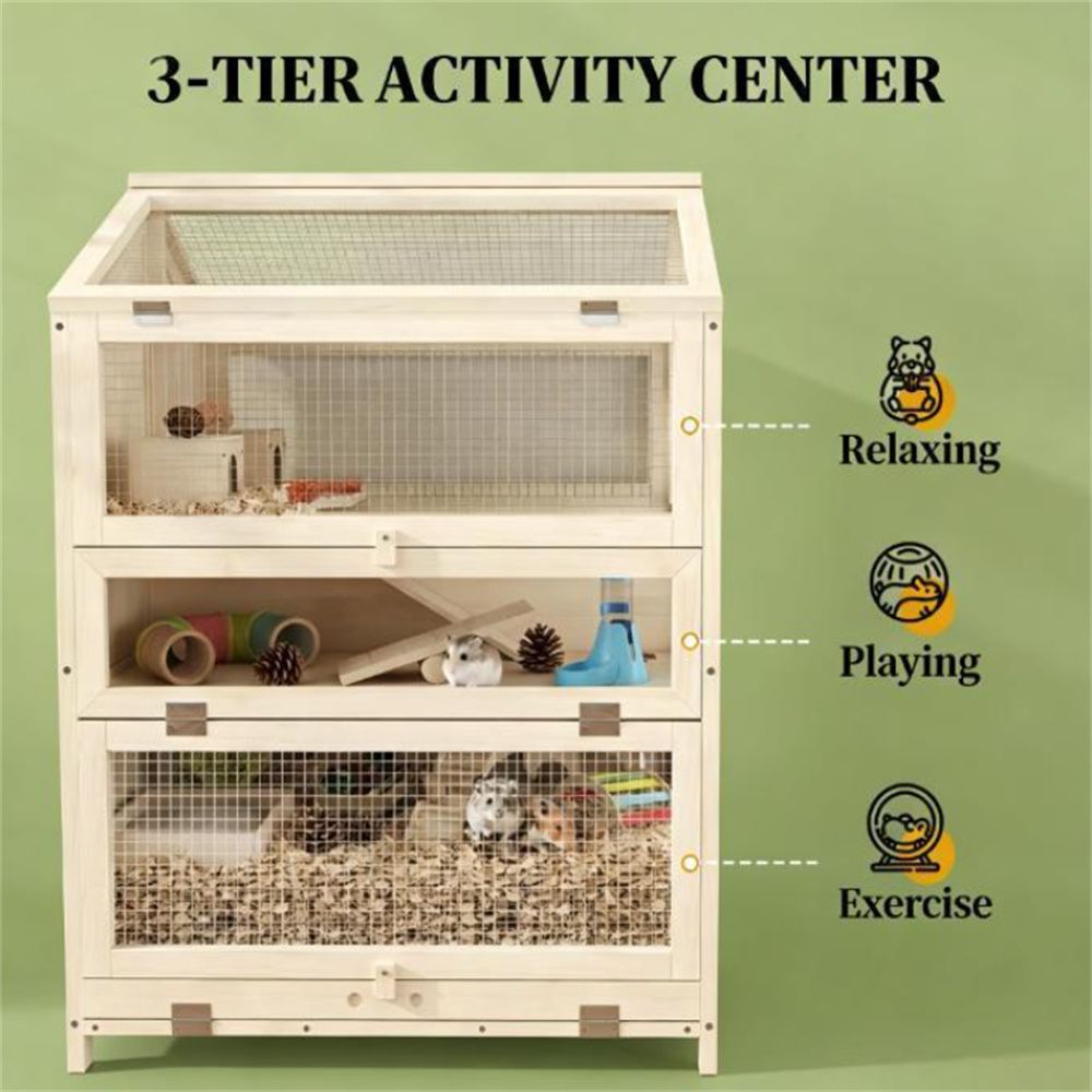 Three-Level furniture-style Hamster Habitat with Clear Panels & Removable Divider