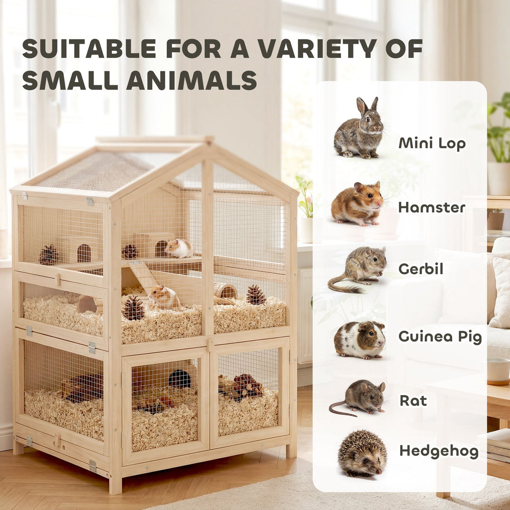 3-Tier furniture-style Hamster Cage with Pull-Out Tray and Openable Top