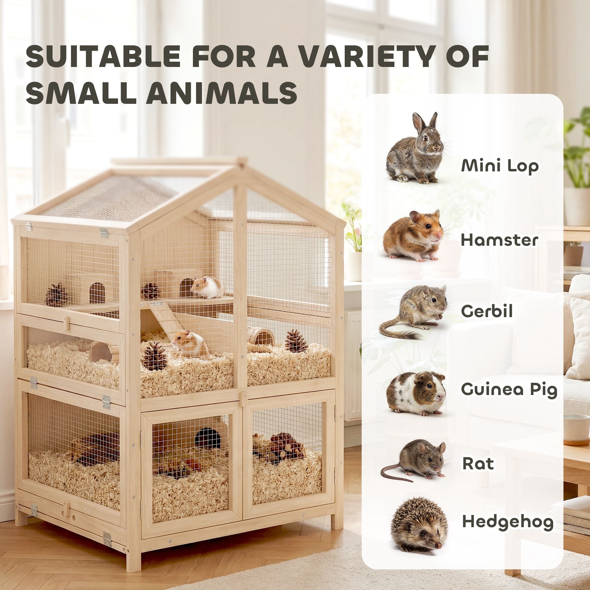 3-Tier furniture-style Hamster Cage with Pull-Out Tray and Openable Top
