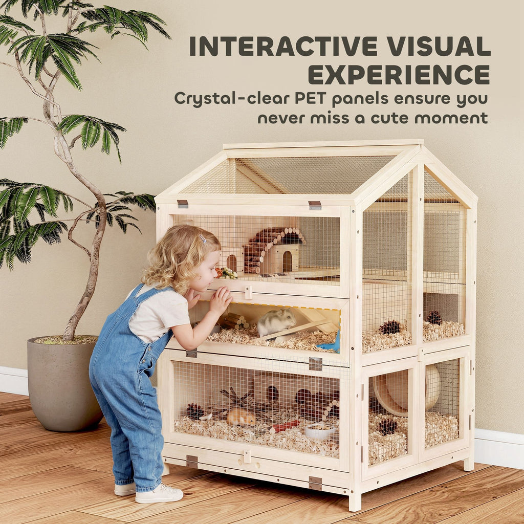 3-Tier furniture-style Hamster Cage with Pull-Out Tray and Openable Top