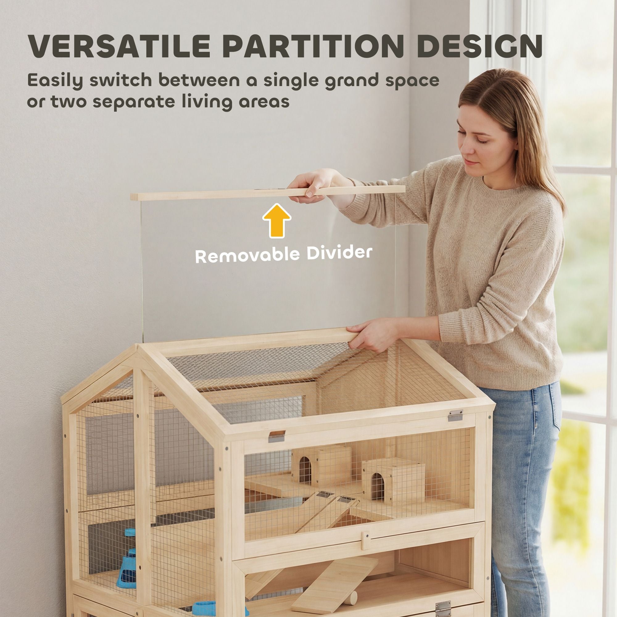 3-Tier furniture-style Hamster Cage with Pull-Out Tray and Openable Top