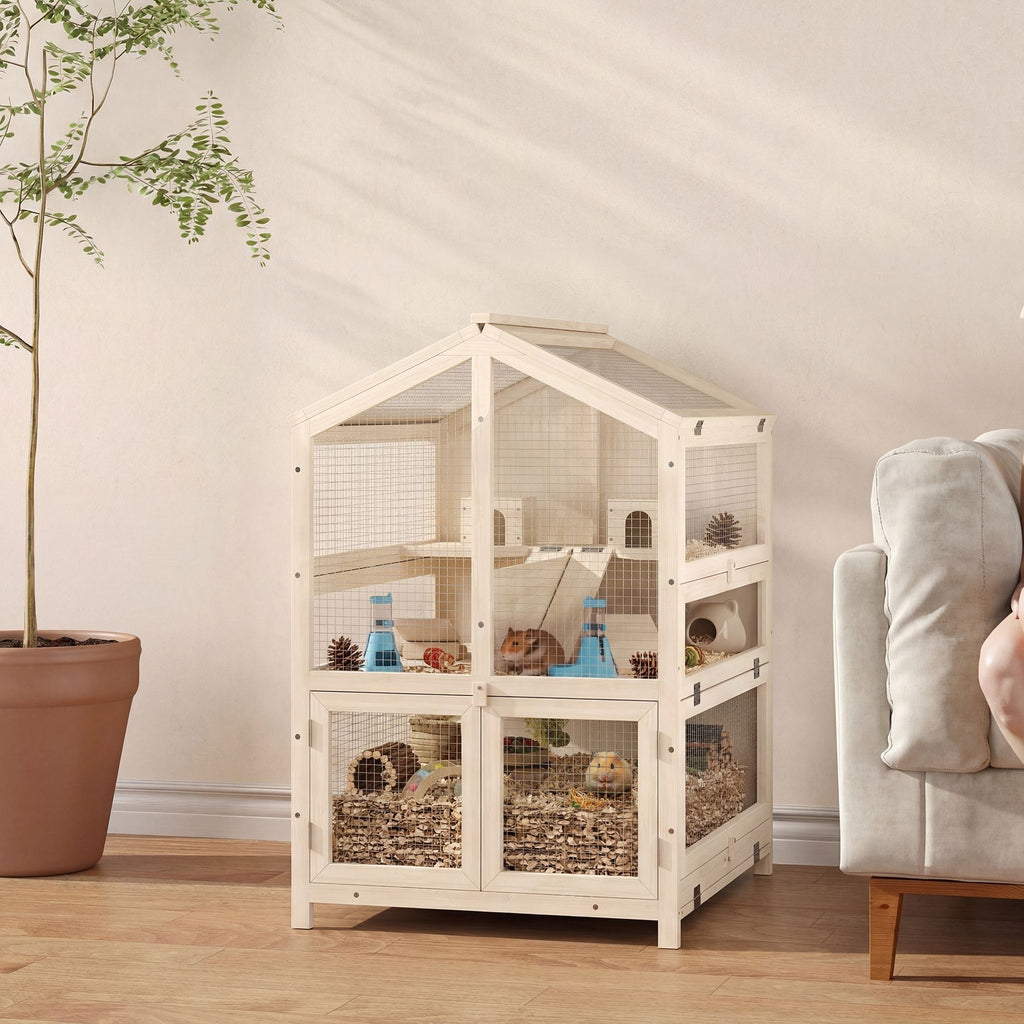 3-Tier furniture-style Hamster Cage with Pull-Out Tray and Openable Top