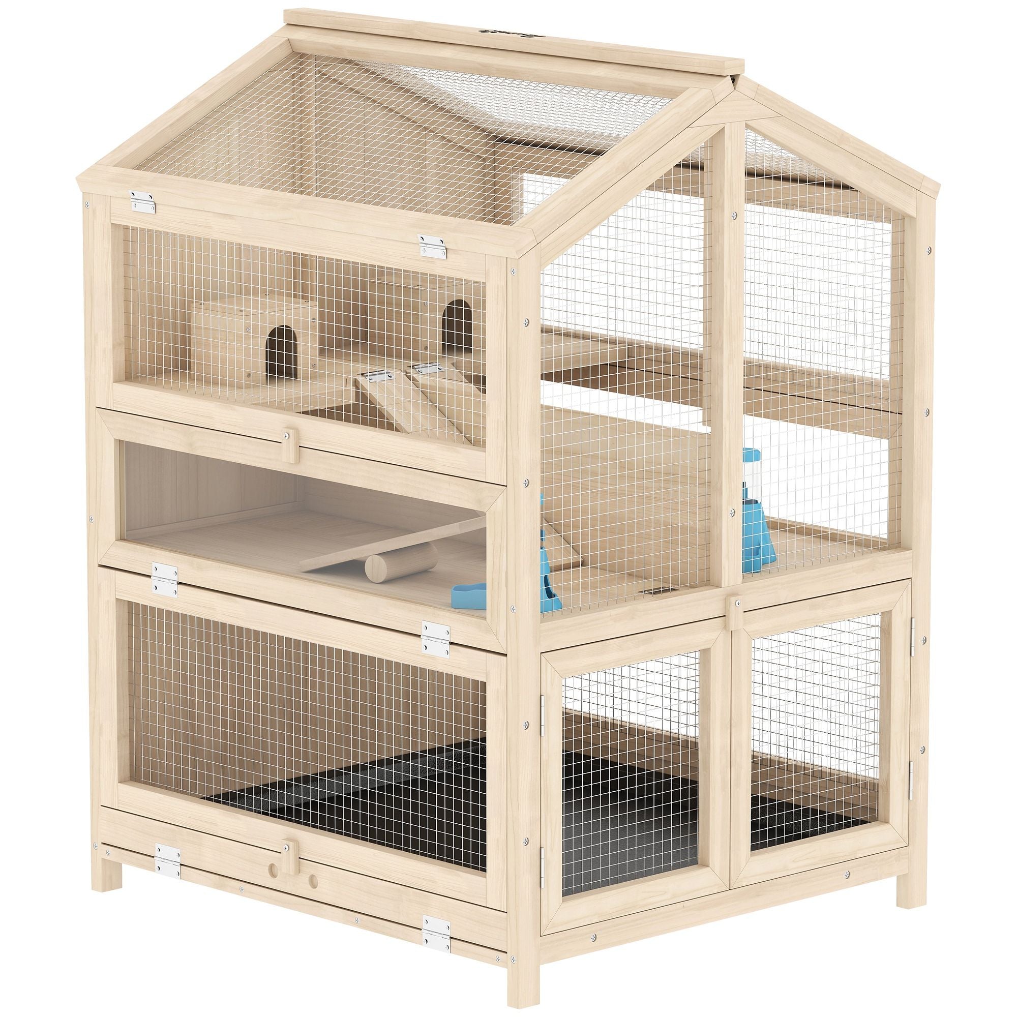 3-Tier furniture-style Hamster Cage with Pull-Out Tray and Openable Top