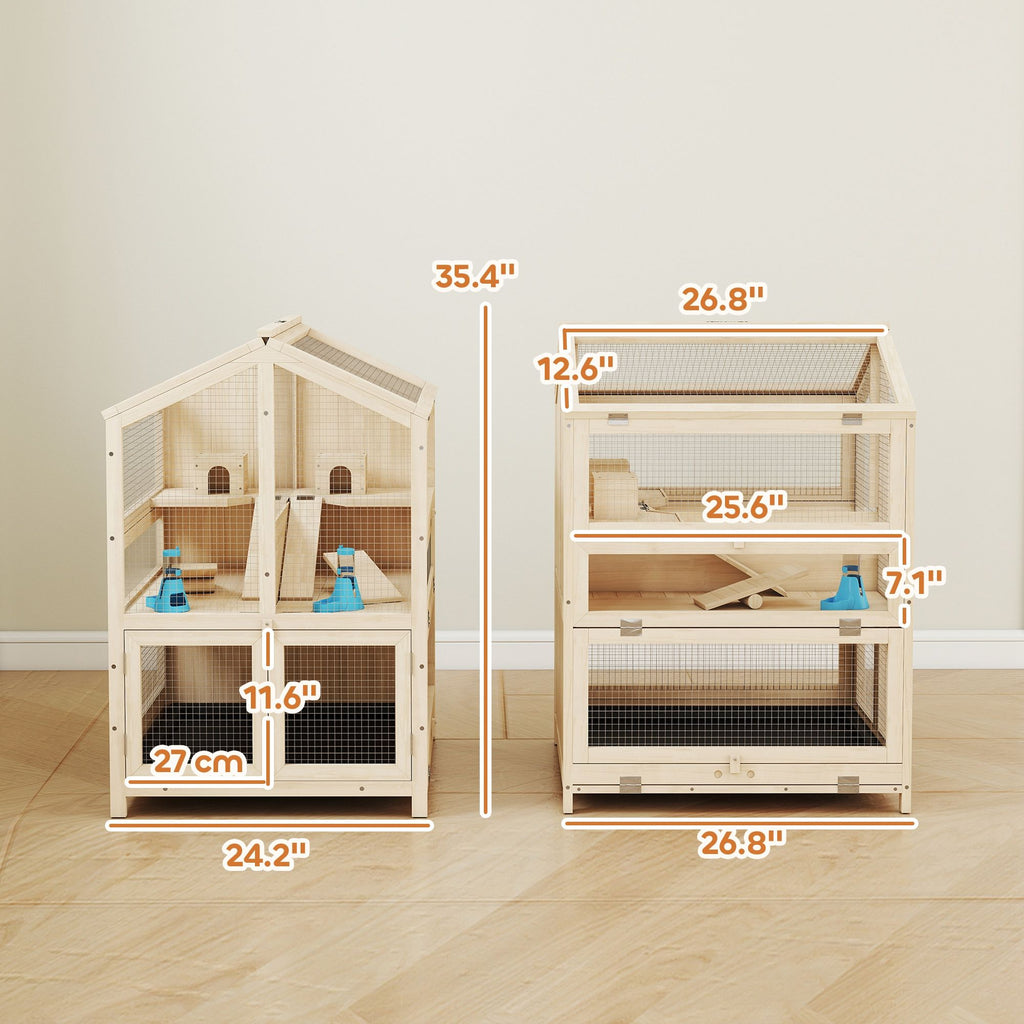 3-Tier furniture-style Hamster Cage with Pull-Out Tray and Openable Top
