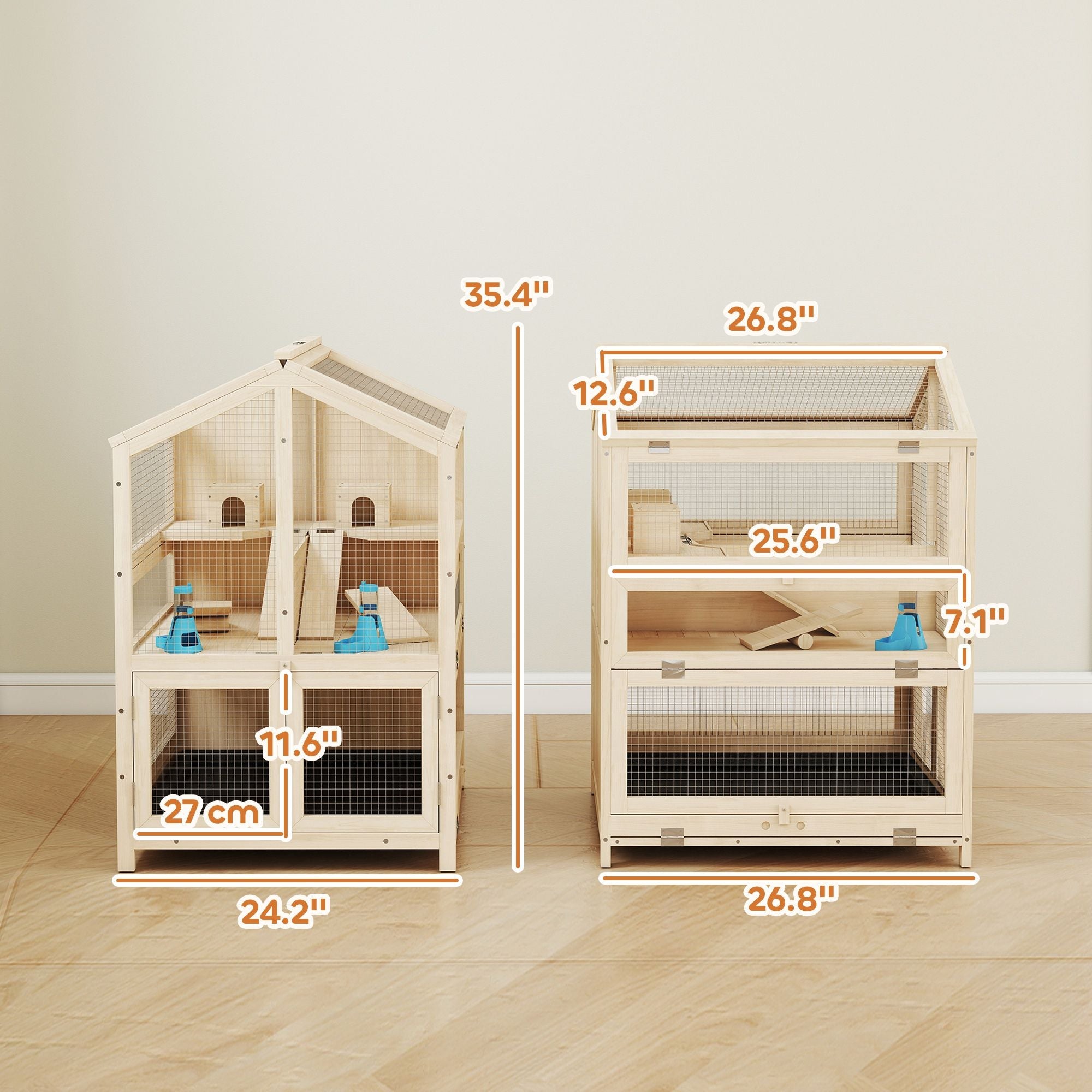 3-Tier furniture-style Hamster Cage with Pull-Out Tray and Openable Top
