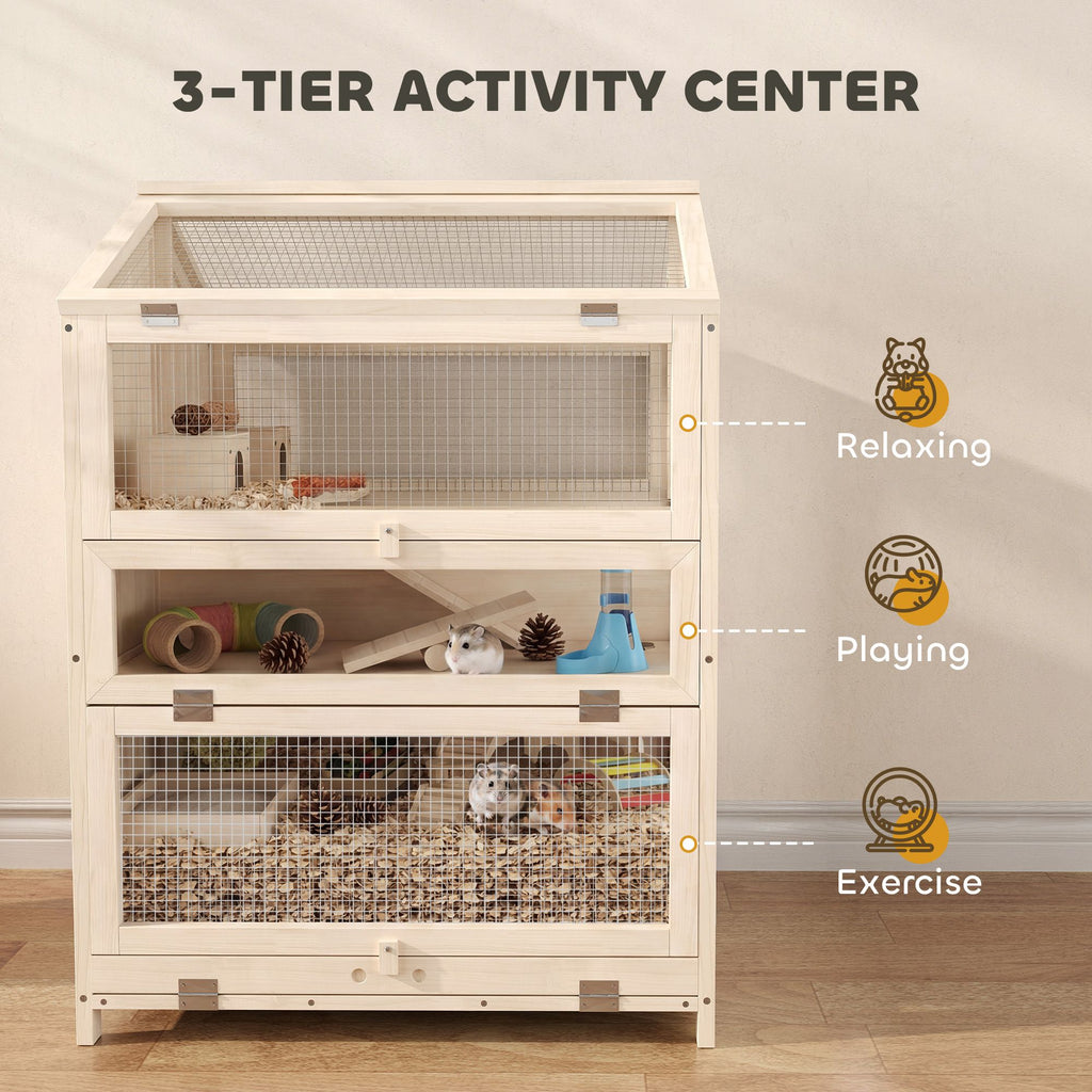 3-Tier furniture-style Hamster Cage with Pull-Out Tray and Openable Top