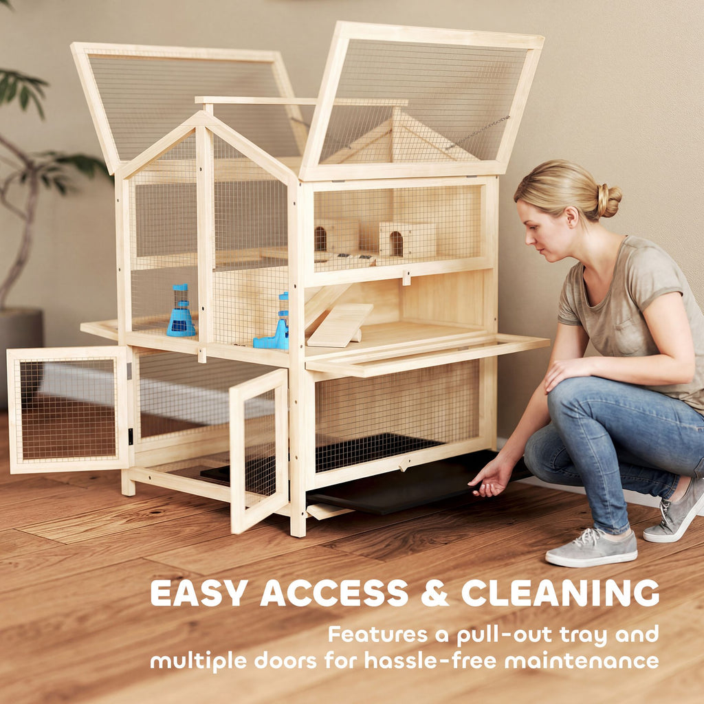 3-Tier furniture-style Hamster Cage with Pull-Out Tray and Openable Top