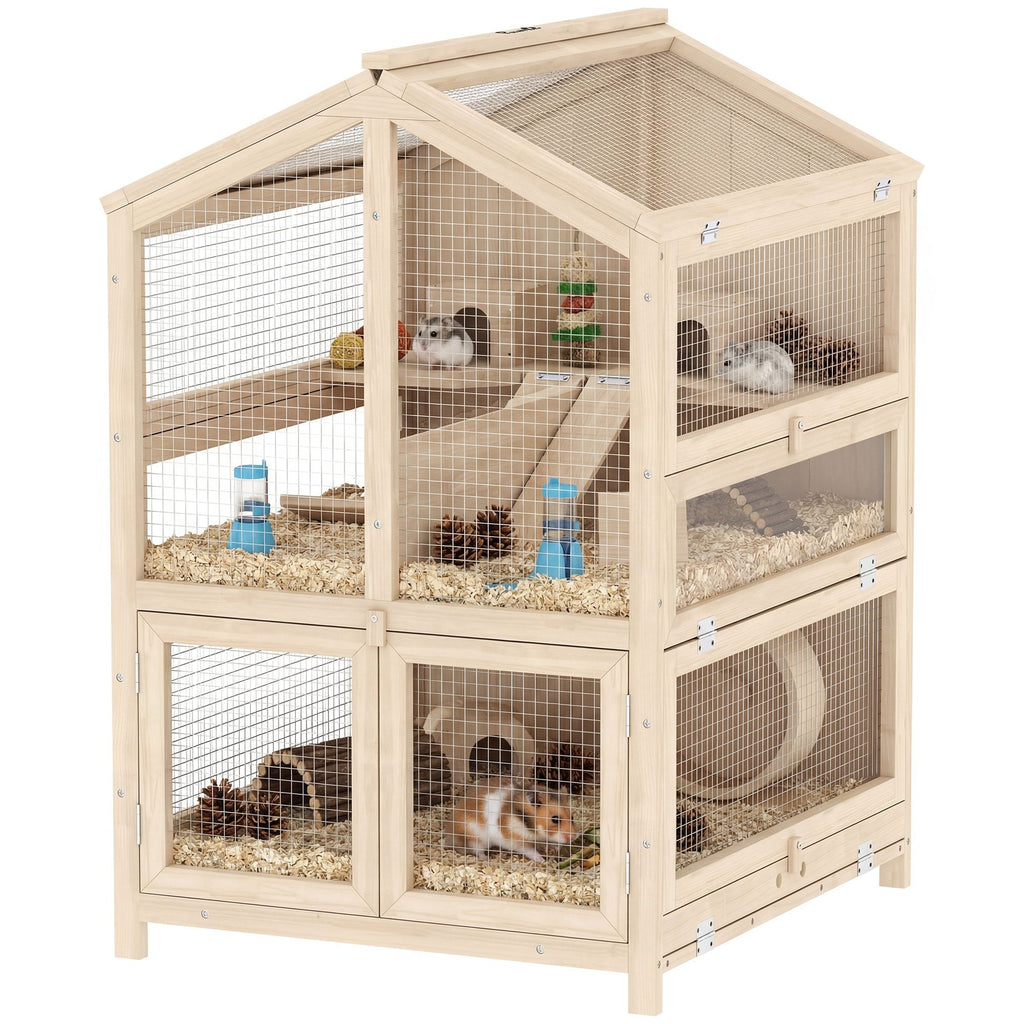 3-Tier furniture-style Hamster Cage with Pull-Out Tray and Openable Top
