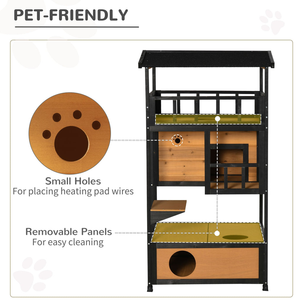 furniture-style Outdoor Cat House with Asphalt Roof & Escape Doors
