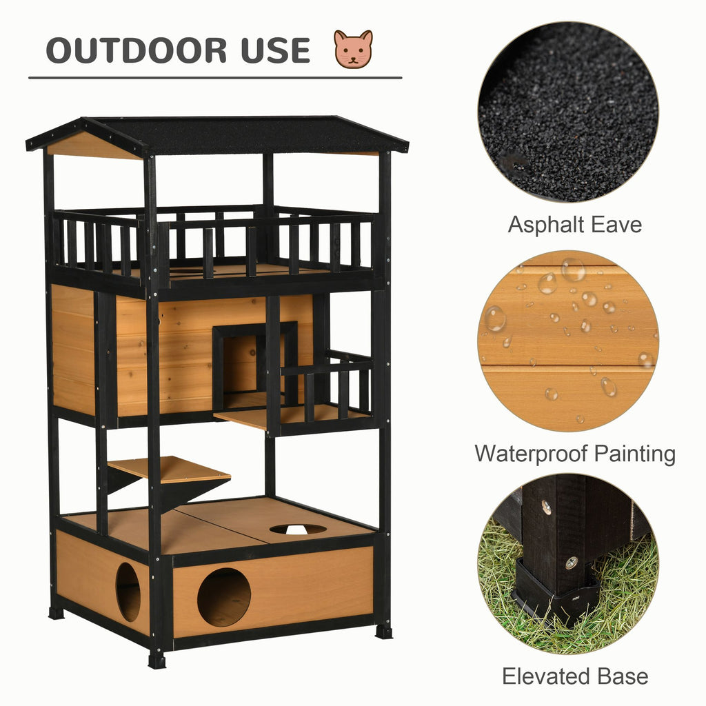 furniture-style Outdoor Cat House with Asphalt Roof & Escape Doors