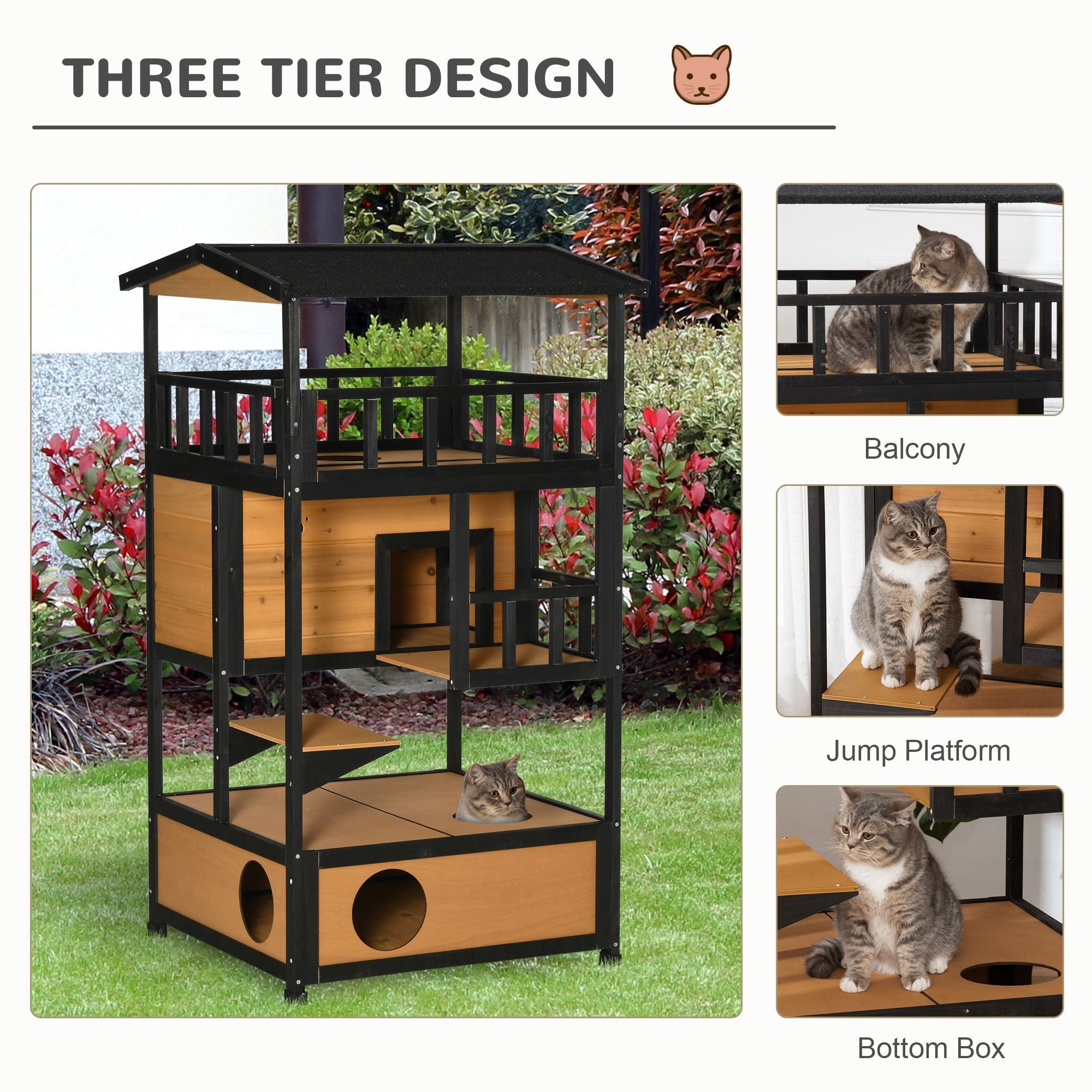 furniture-style Outdoor Cat House with Asphalt Roof & Escape Doors
