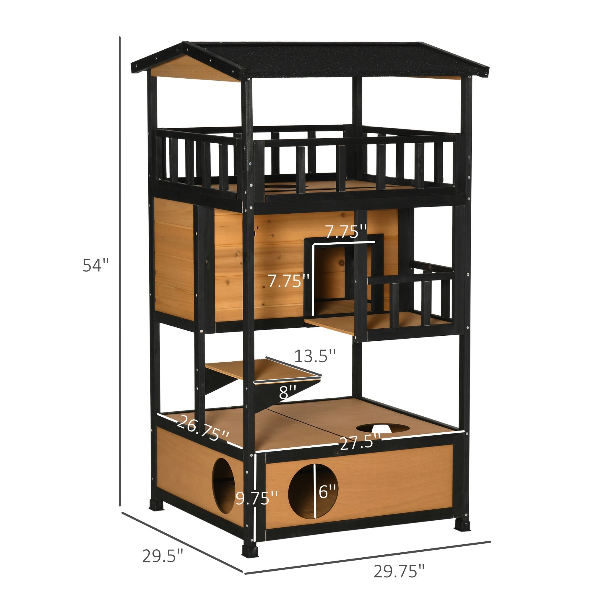 furniture-style Outdoor Cat House with Asphalt Roof & Escape Doors
