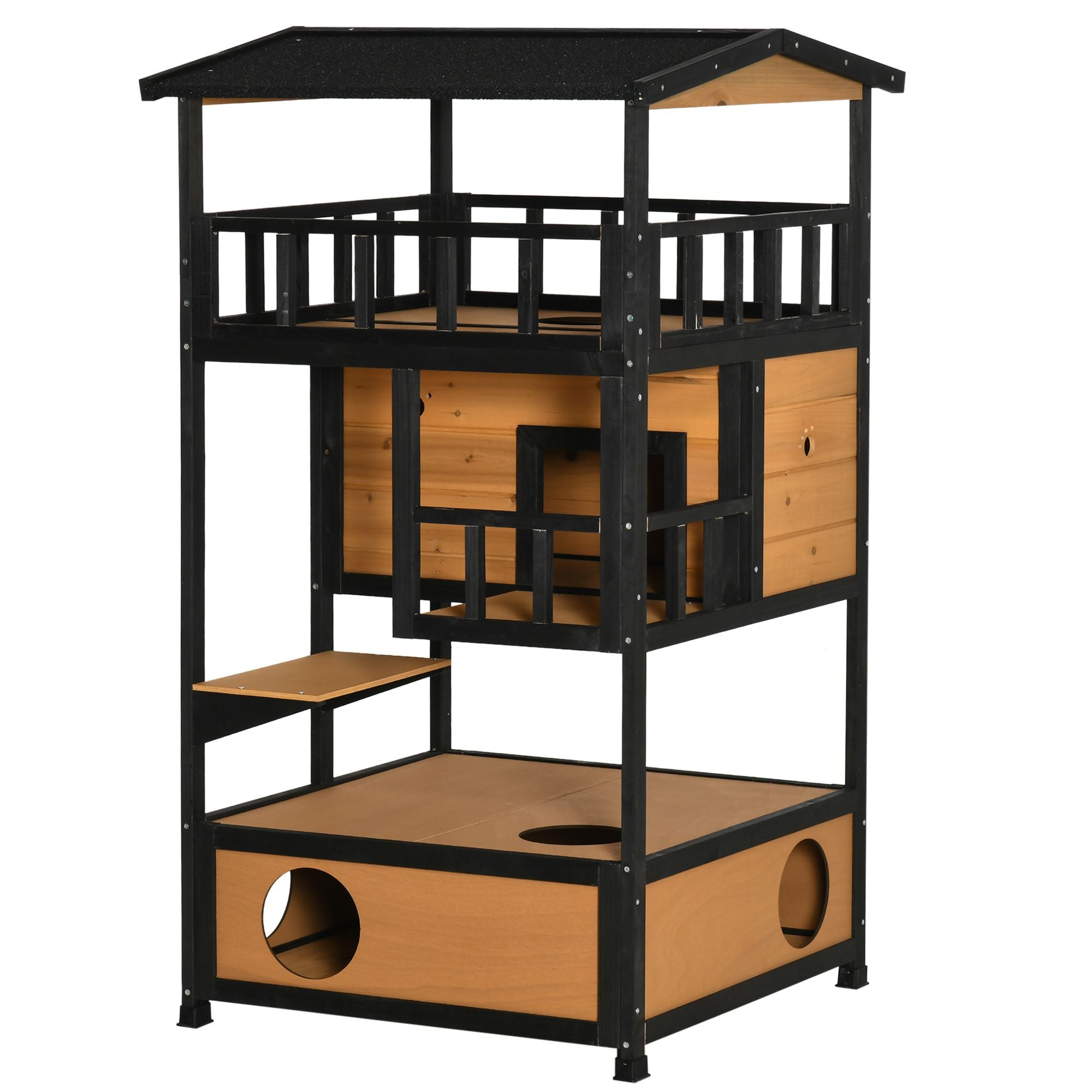 furniture-style Outdoor Cat House with Asphalt Roof & Escape Doors