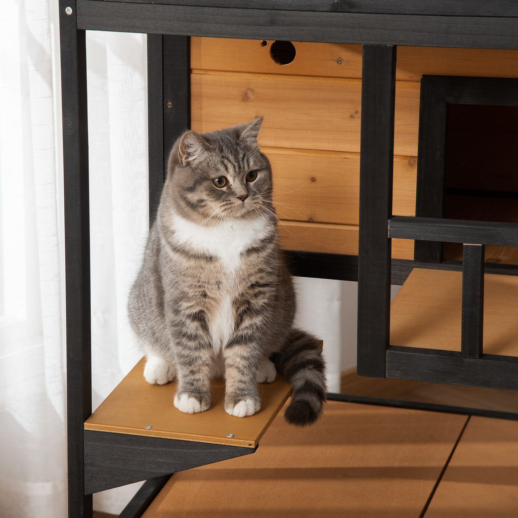 furniture-style Outdoor Cat House with Asphalt Roof & Escape Doors