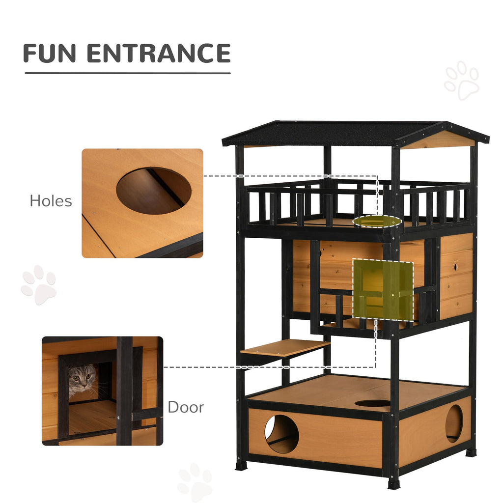 furniture-style Outdoor Cat House with Asphalt Roof & Escape Doors