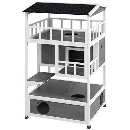 furniture-style Outdoor Cat House with Asphalt Roof and Escape Doors