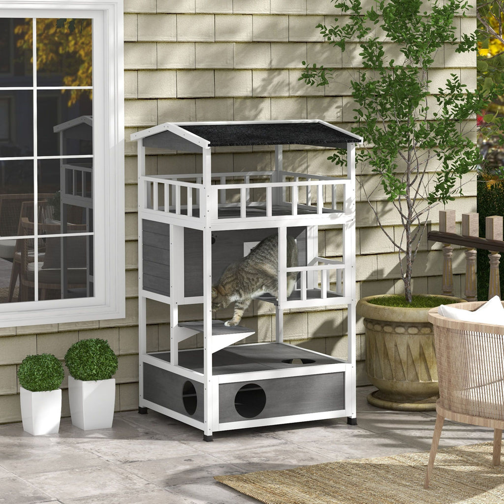 furniture-style Outdoor Cat House with Asphalt Roof and Escape Doors