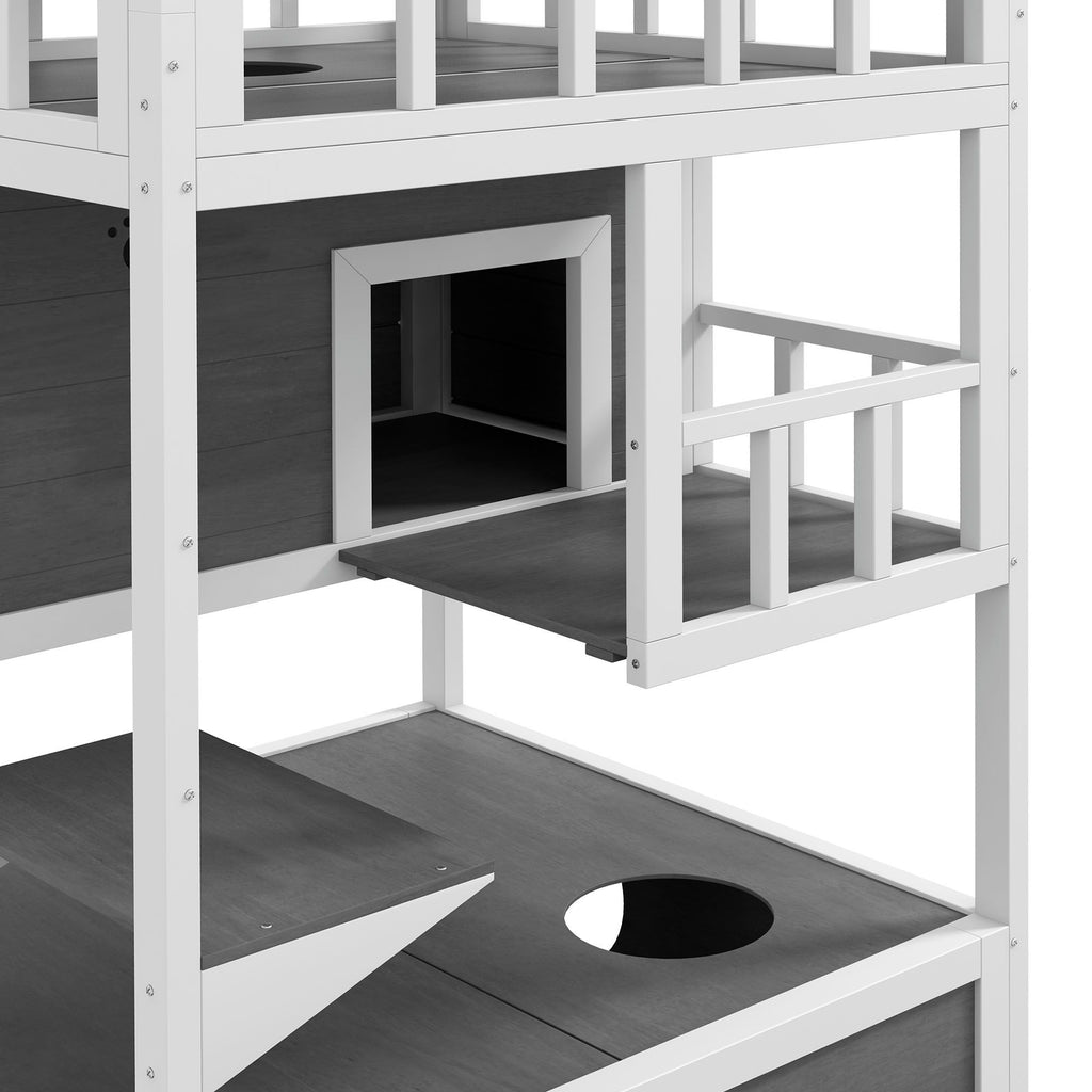 furniture-style Outdoor Cat House with Asphalt Roof and Escape Doors