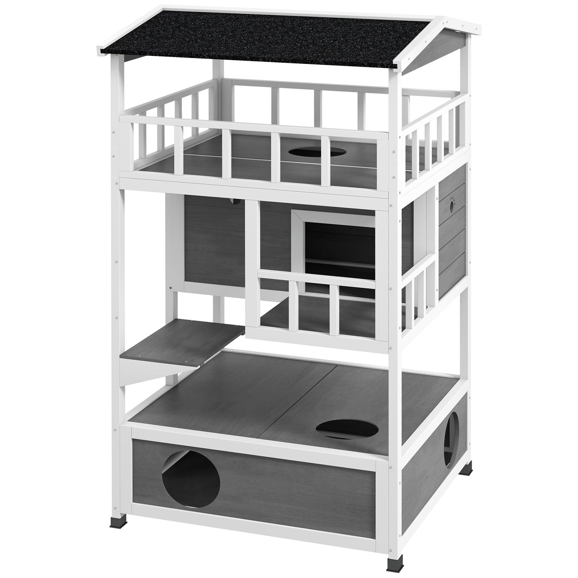 furniture-style Outdoor Cat House with Asphalt Roof and Escape Doors