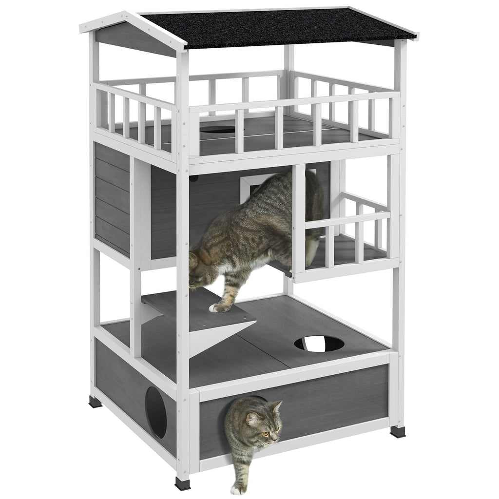 furniture-style Outdoor Cat House with Asphalt Roof and Escape Doors