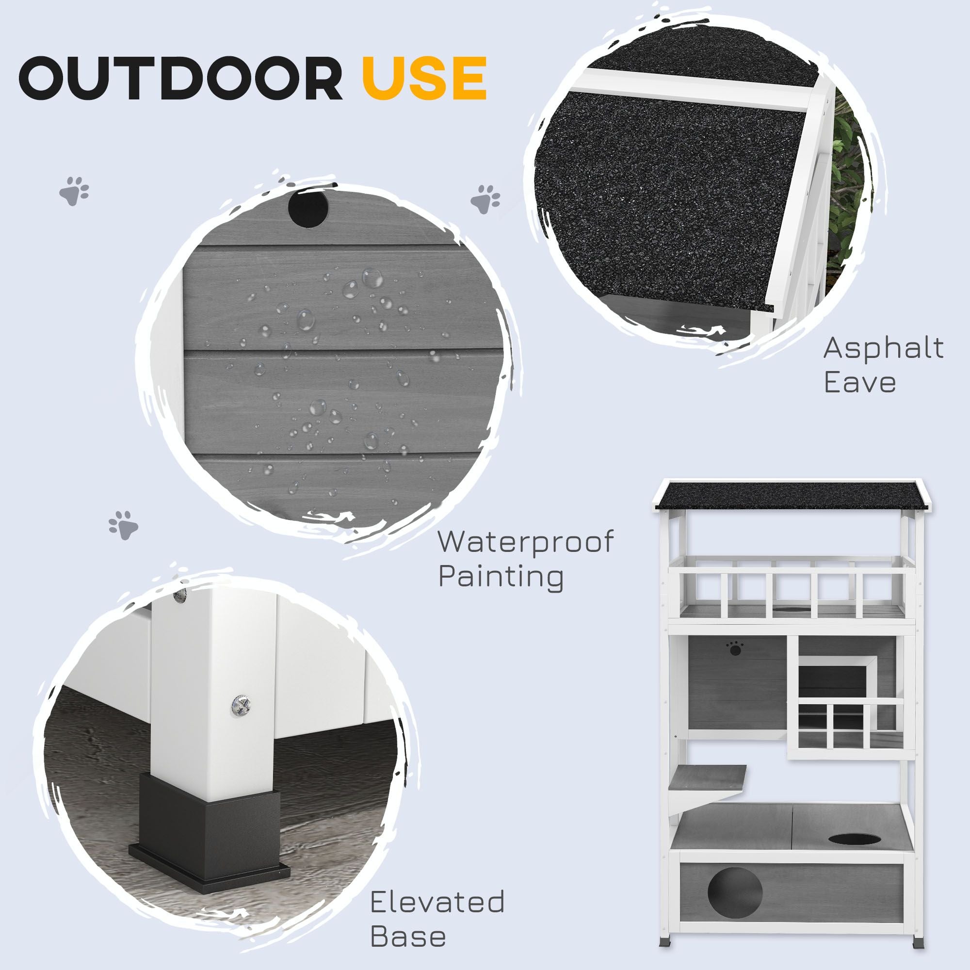 furniture-style Outdoor Cat House with Asphalt Roof and Escape Doors