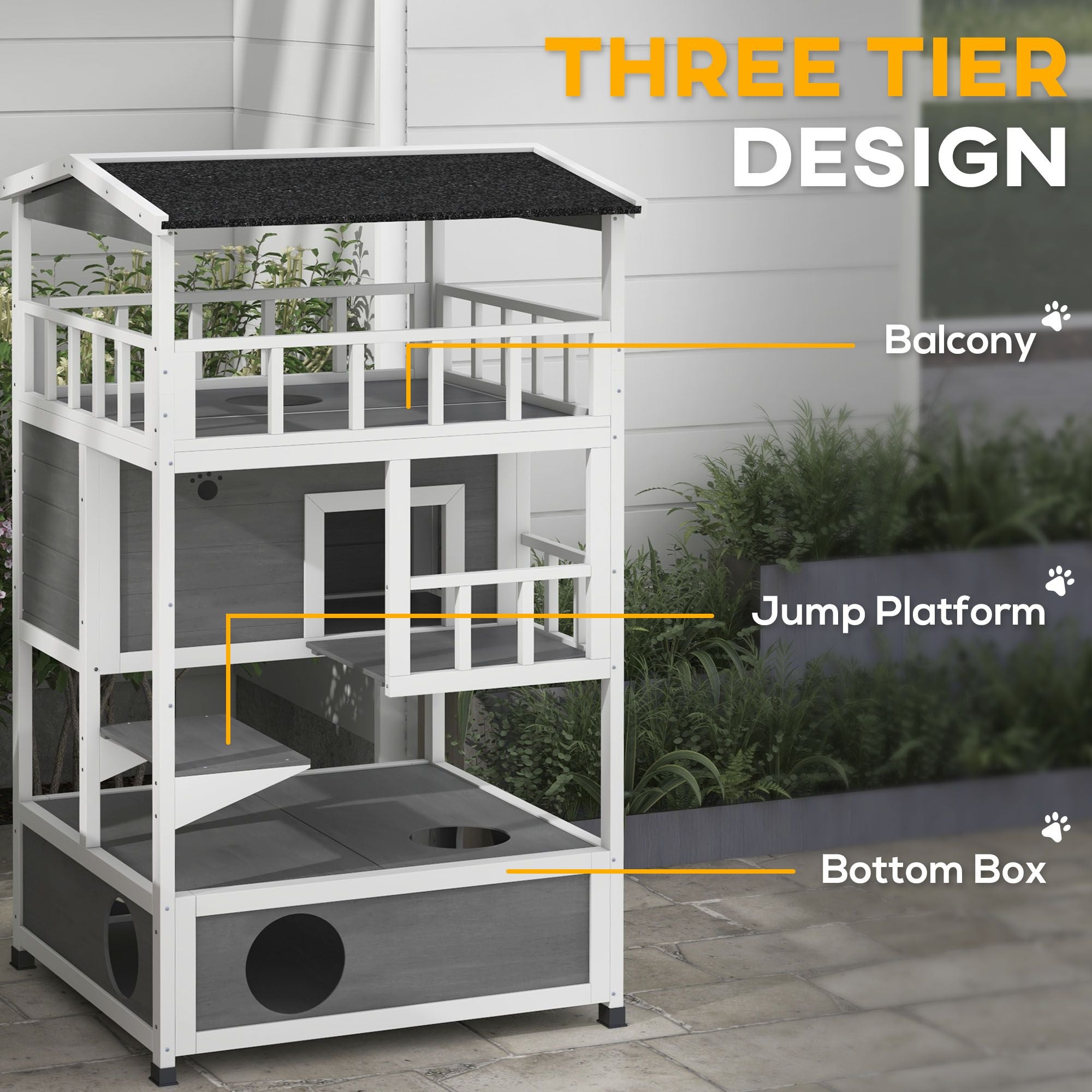 furniture-style Outdoor Cat House with Asphalt Roof and Escape Doors