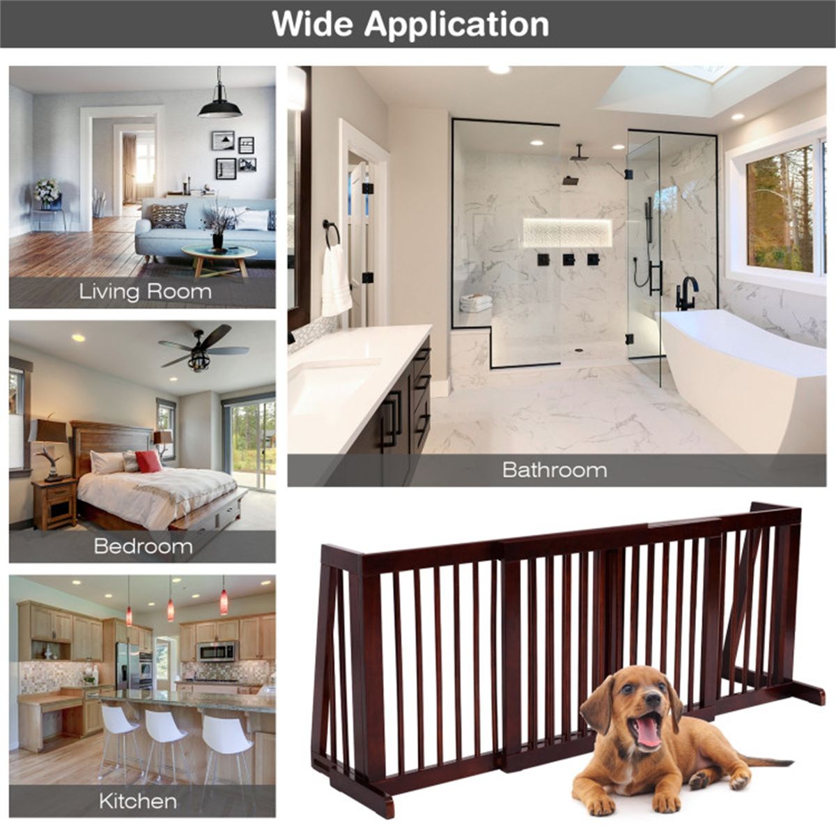 Wooden Pet Gate 3 Panels,Freestanding Length Adjustable