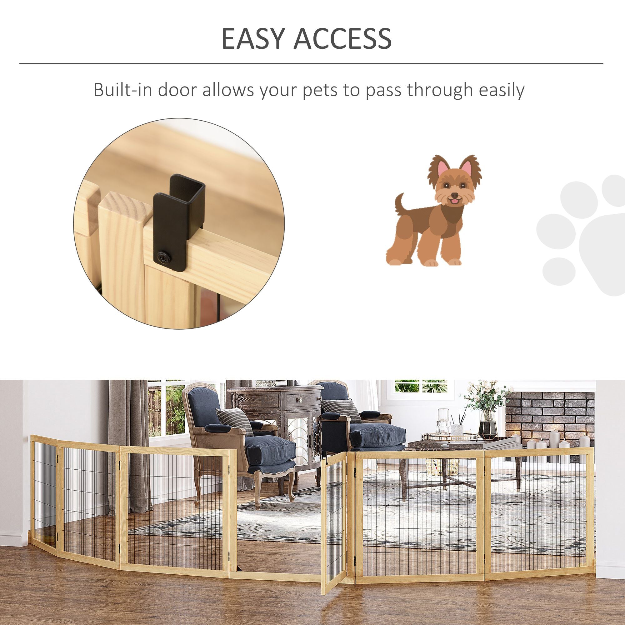 furniture-style 6-Panel Folding Dog Gate with Support