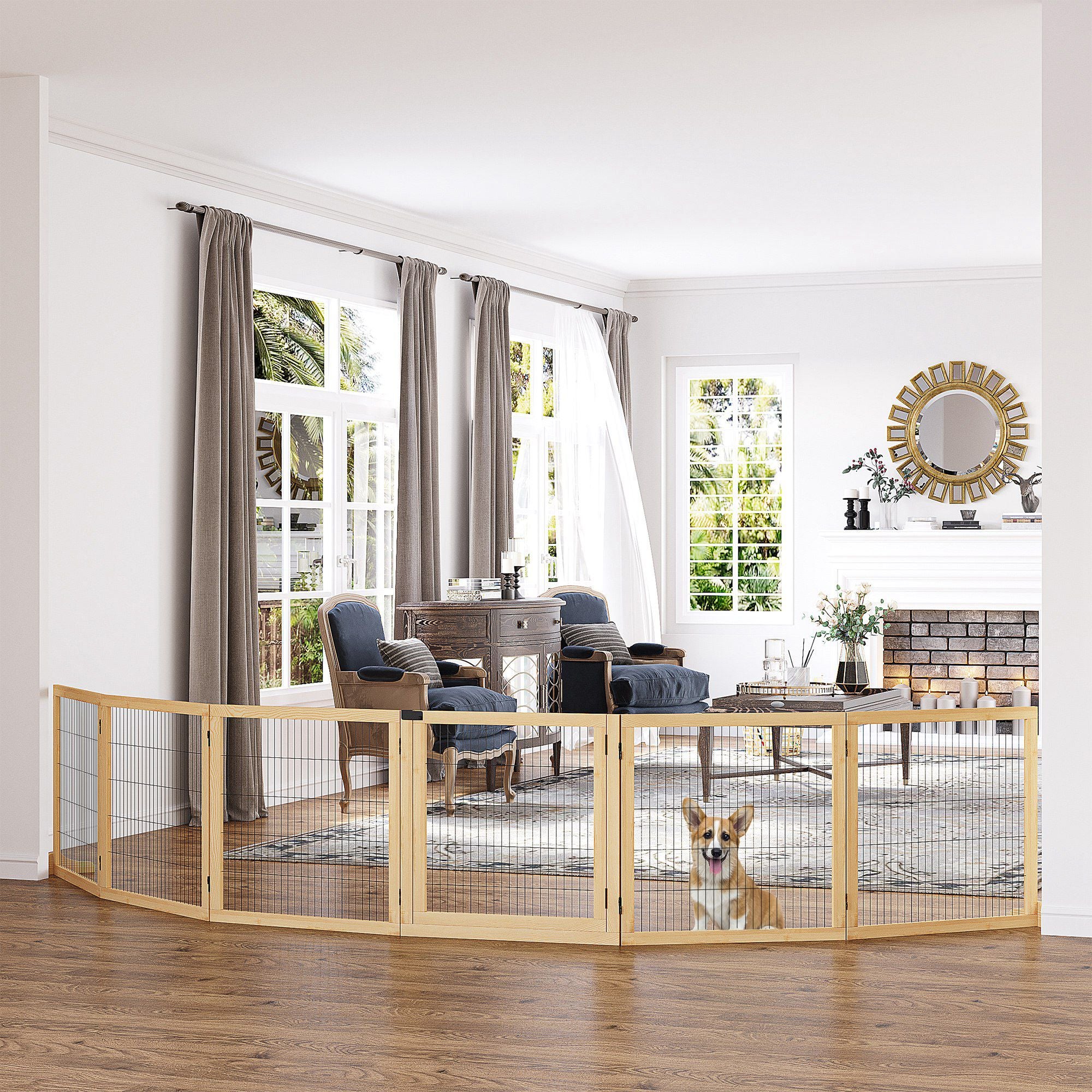 furniture-style 6-Panel Folding Dog Gate with Support