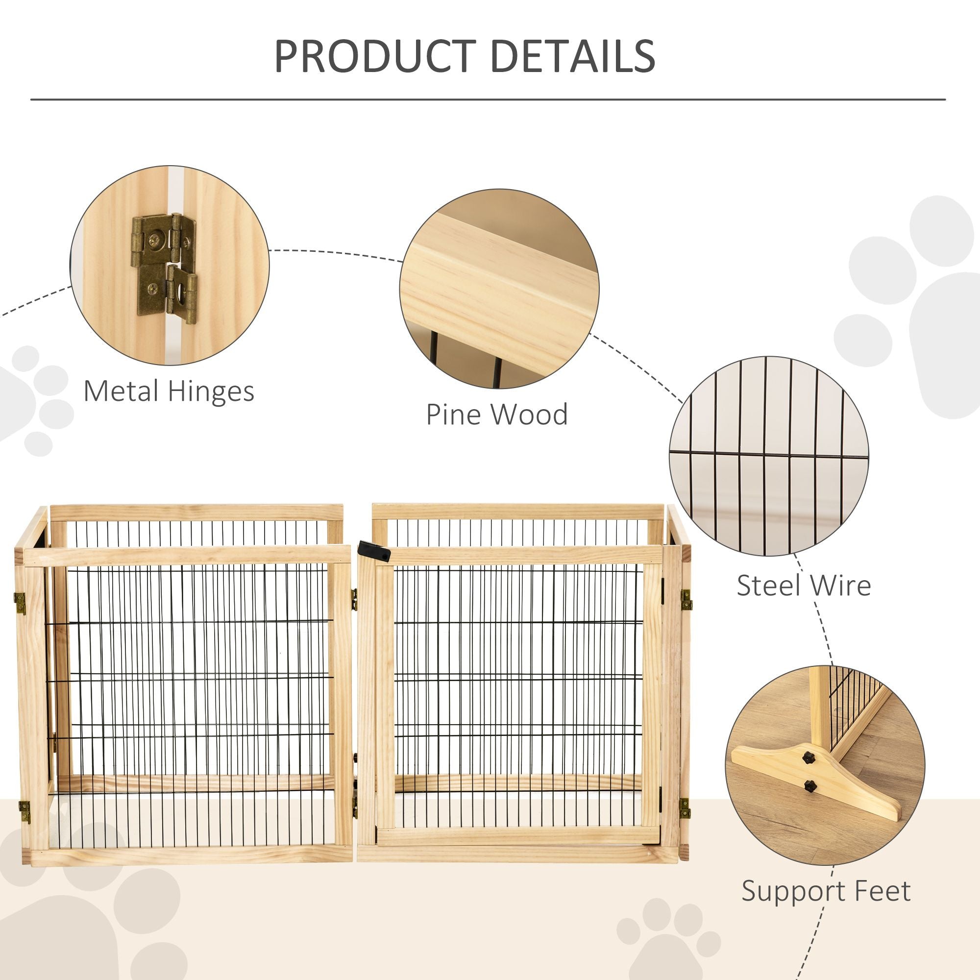 furniture-style 6-Panel Folding Dog Gate with Support