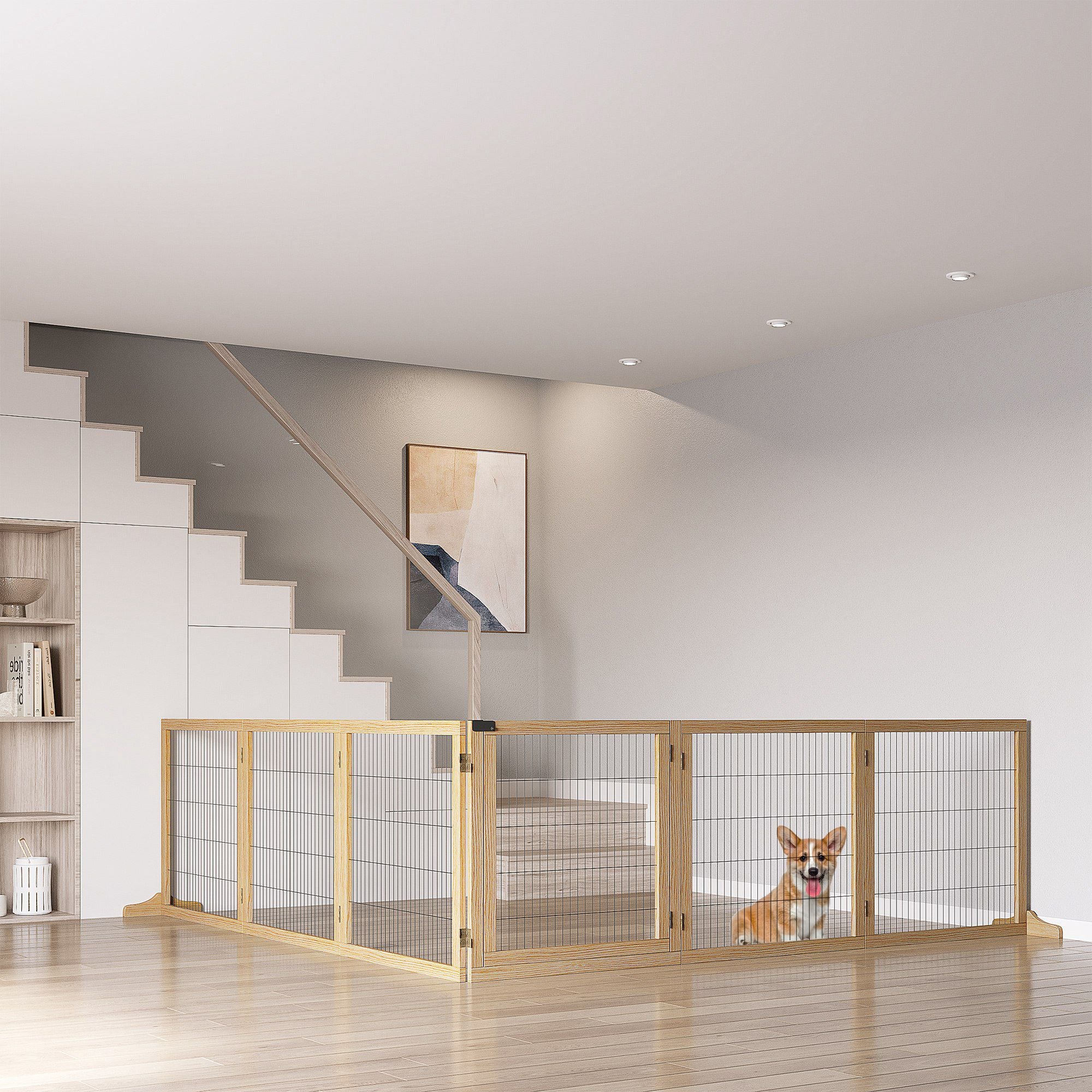 furniture-style 6-Panel Folding Dog Gate with Support