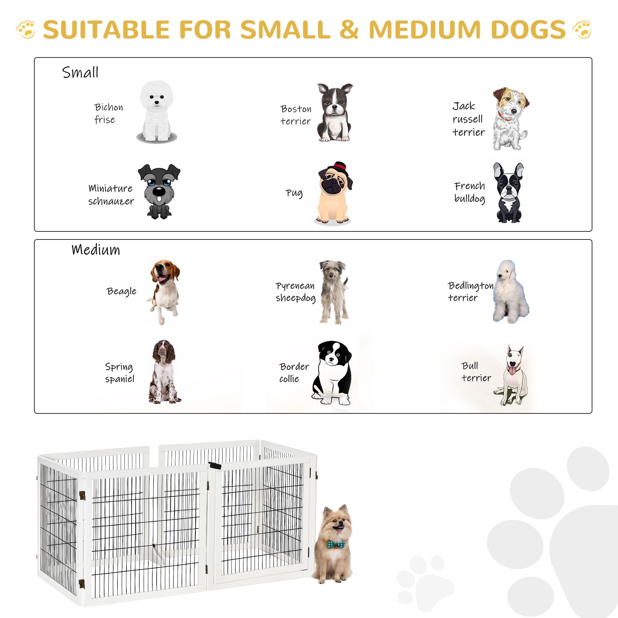6-Panel Folding furniture-style Pet Gate with Support for Small & Medium Dogs