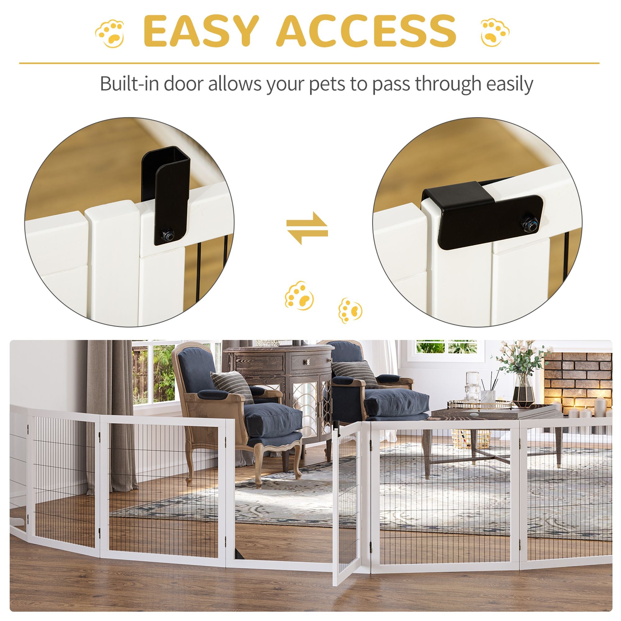 6-Panel Folding furniture-style Pet Gate with Support for Small & Medium Dogs