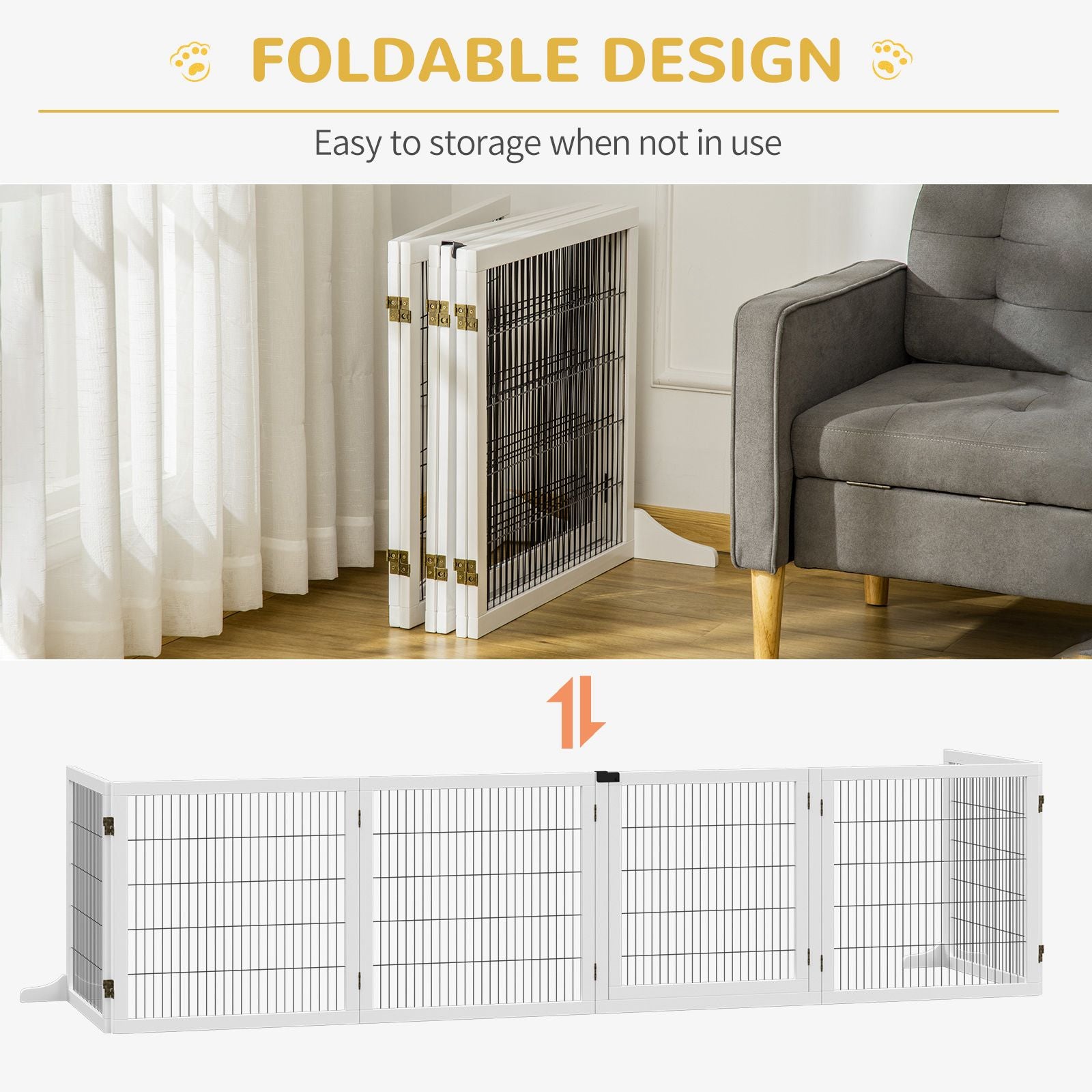 6-Panel Folding furniture-style Pet Gate with Support for Small & Medium Dogs