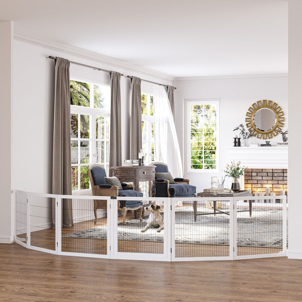 6-Panel Folding furniture-style Pet Gate with Support for Small & Medium Dogs