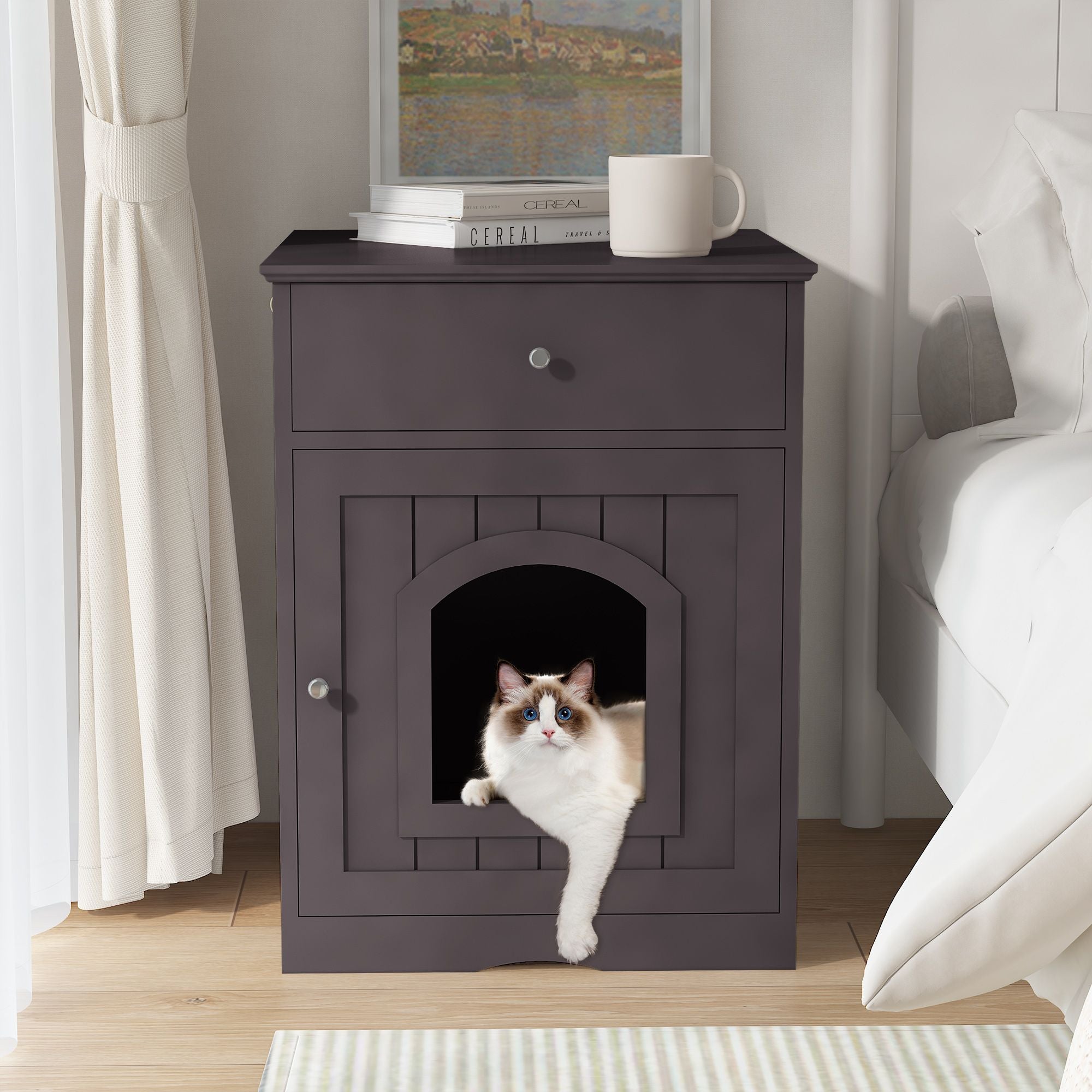 Hide Litter Box in Style with This Wooden Enclosure Nightstand