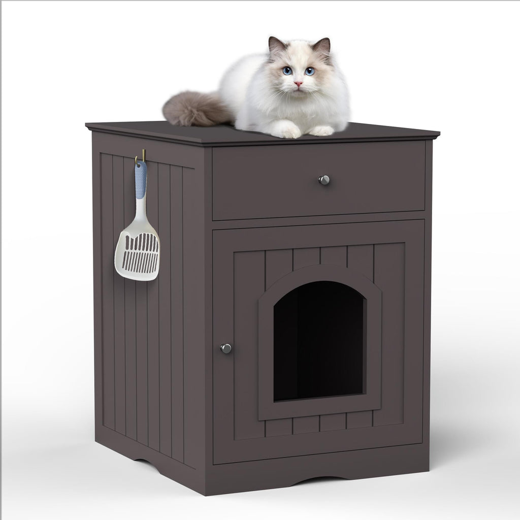 furniture-style Cat Litter Box Enclosure with Drawer – Side Table Design