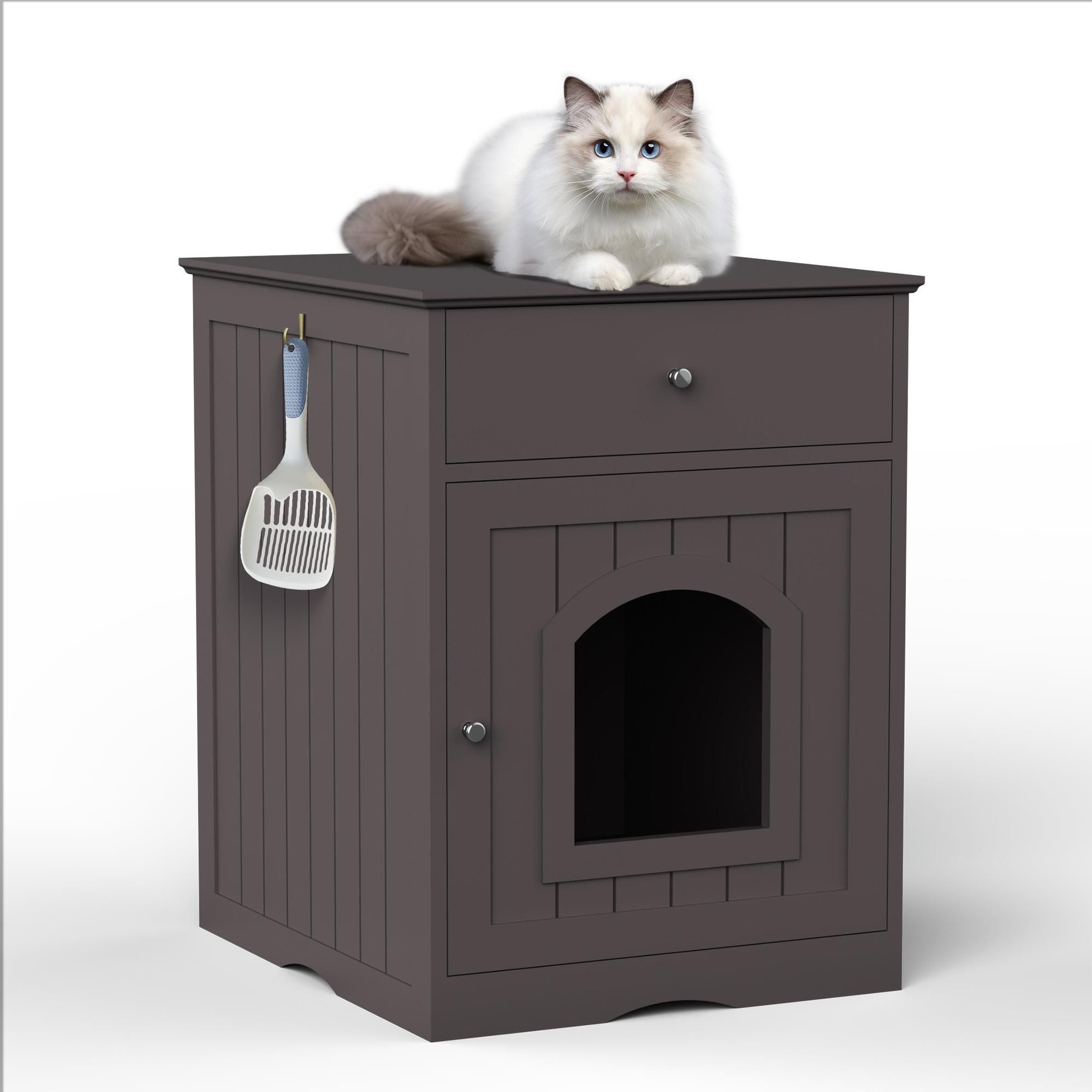 furniture-style Cat Litter Box Enclosure with Drawer – Side Table Design