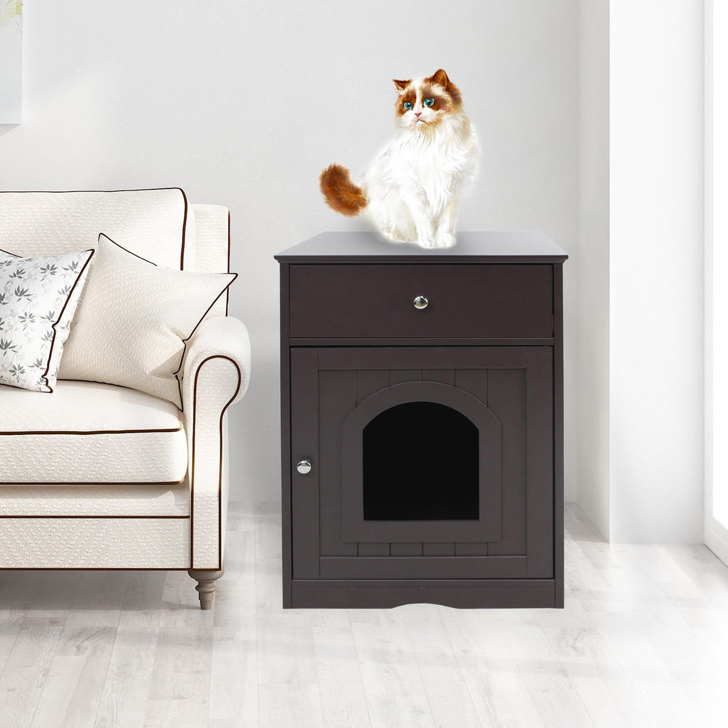furniture-style Cat Litter Box Enclosure with Drawer – Side Table Design