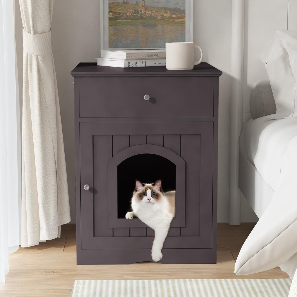 furniture-style Cat Litter Box Enclosure with Drawer – Side Table Design