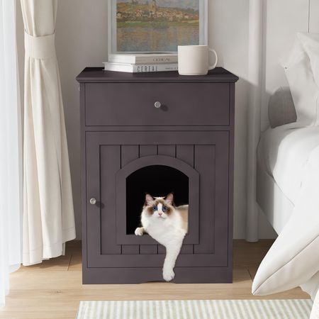 furniture-style Cat Litter Box Enclosure with Drawer – Side Table Design
