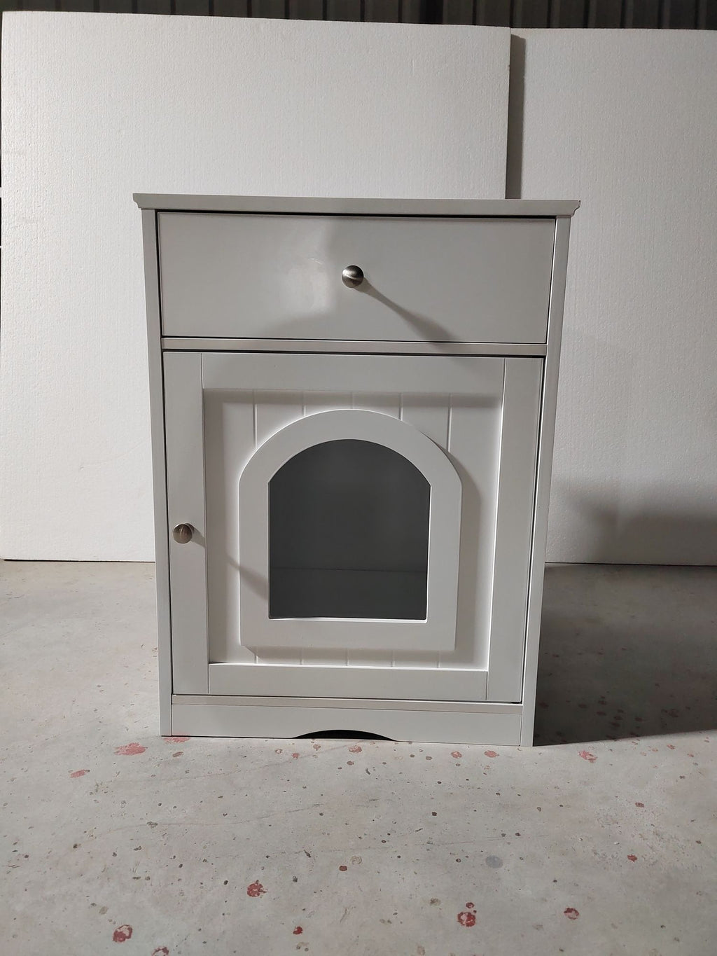 Stylish Wooden Cat Litter Box Enclosure with Drawer and Side Table – White