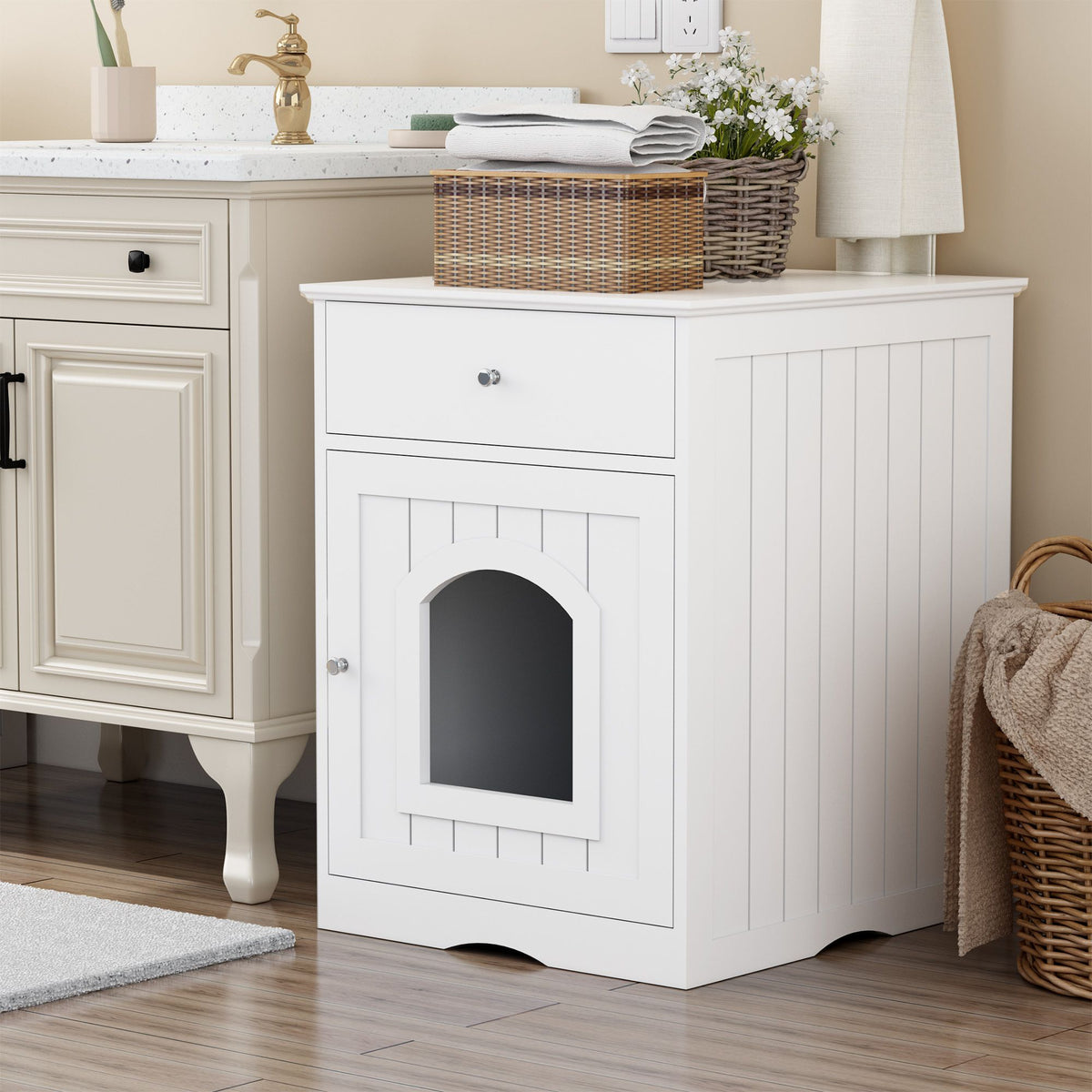 furniture-style Cat Litter Box Enclosure with Drawer, Side Table & Nightstand – image 20