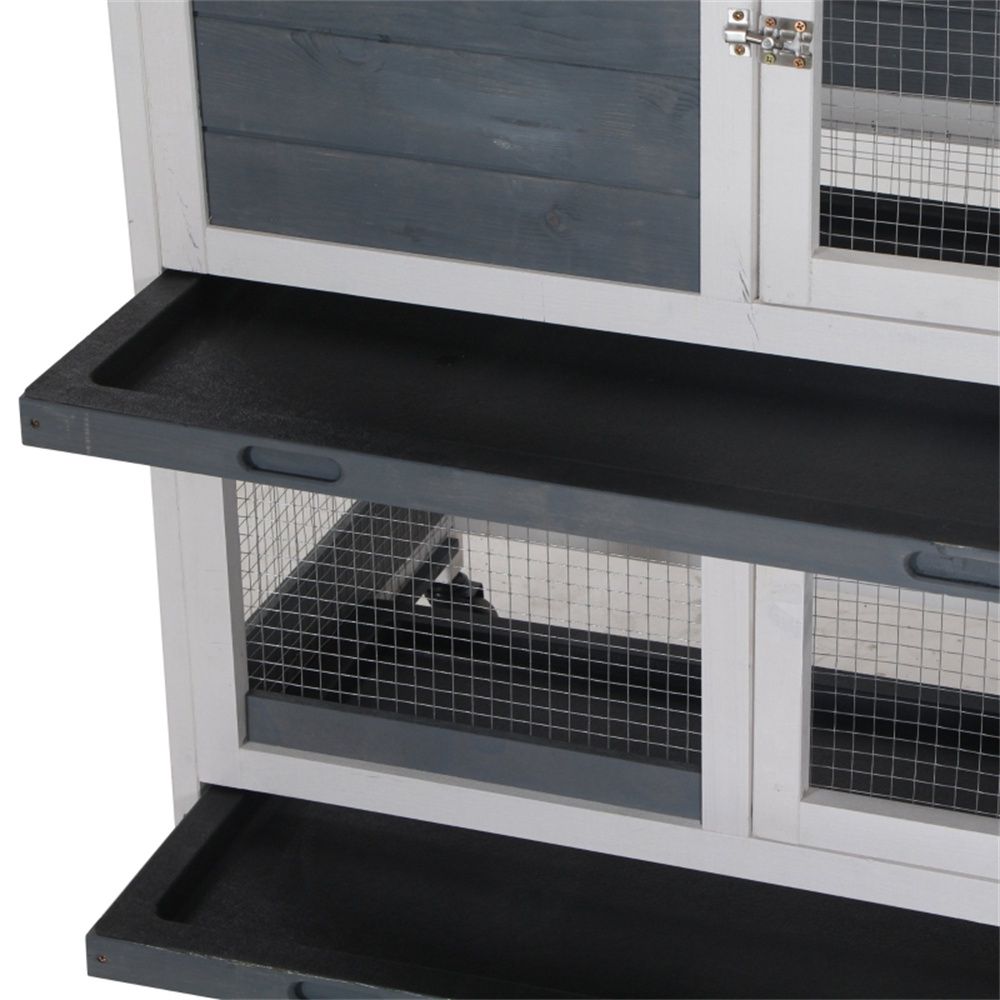 Two-Story Fir furniture-style Rabbit Hutch with Wheels and Non-Slip Ramp