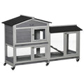 Light Gray furniture-style Rabbit Hutch with Wheels – Easy Mobility & Weather Protection