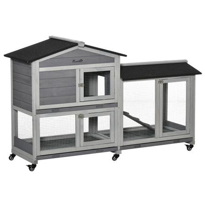 Light Gray furniture-style Rabbit Hutch with Wheels – Easy Mobility & Weather Protection