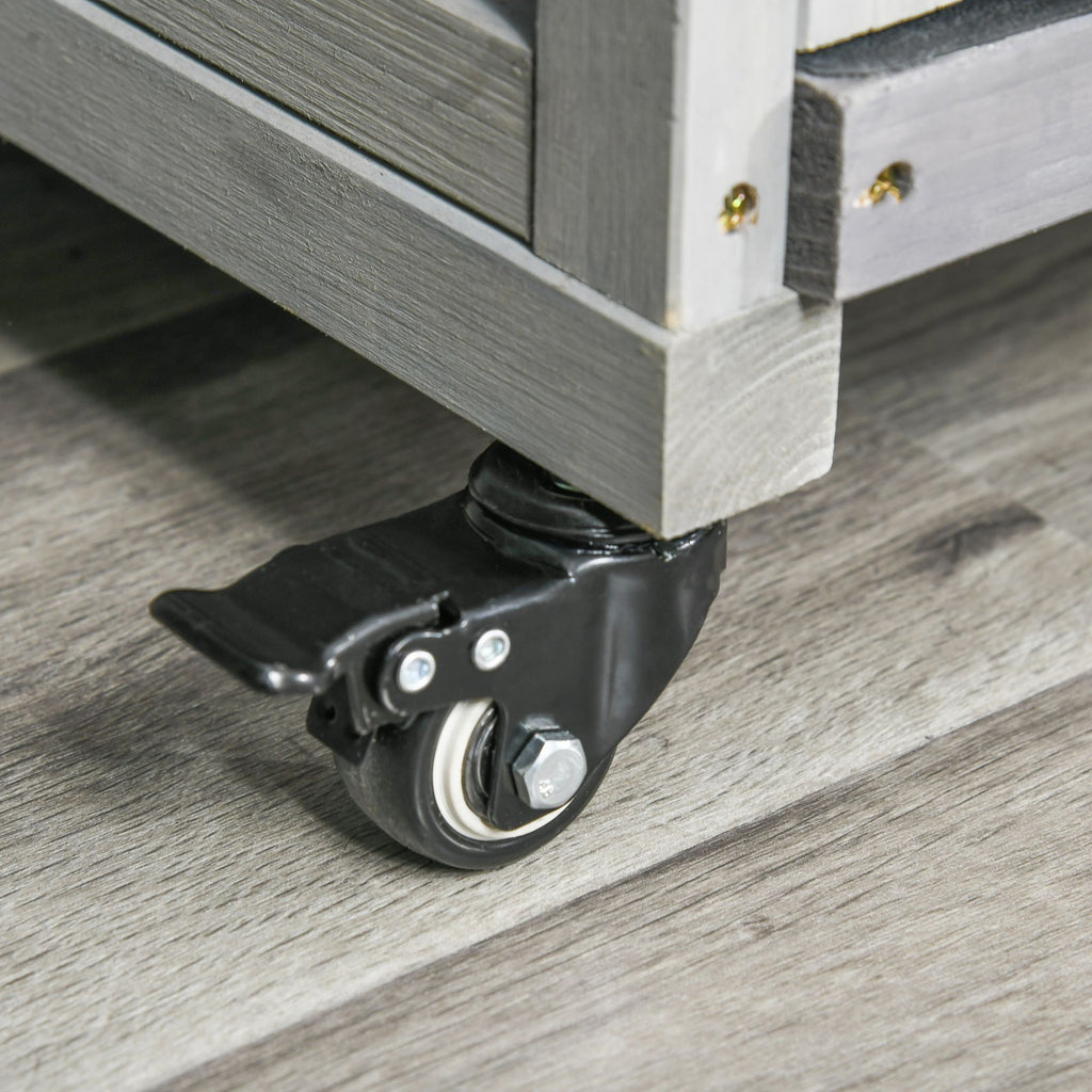 Light Gray furniture-style Rabbit Hutch with Wheels – Easy Mobility & Weather Protection