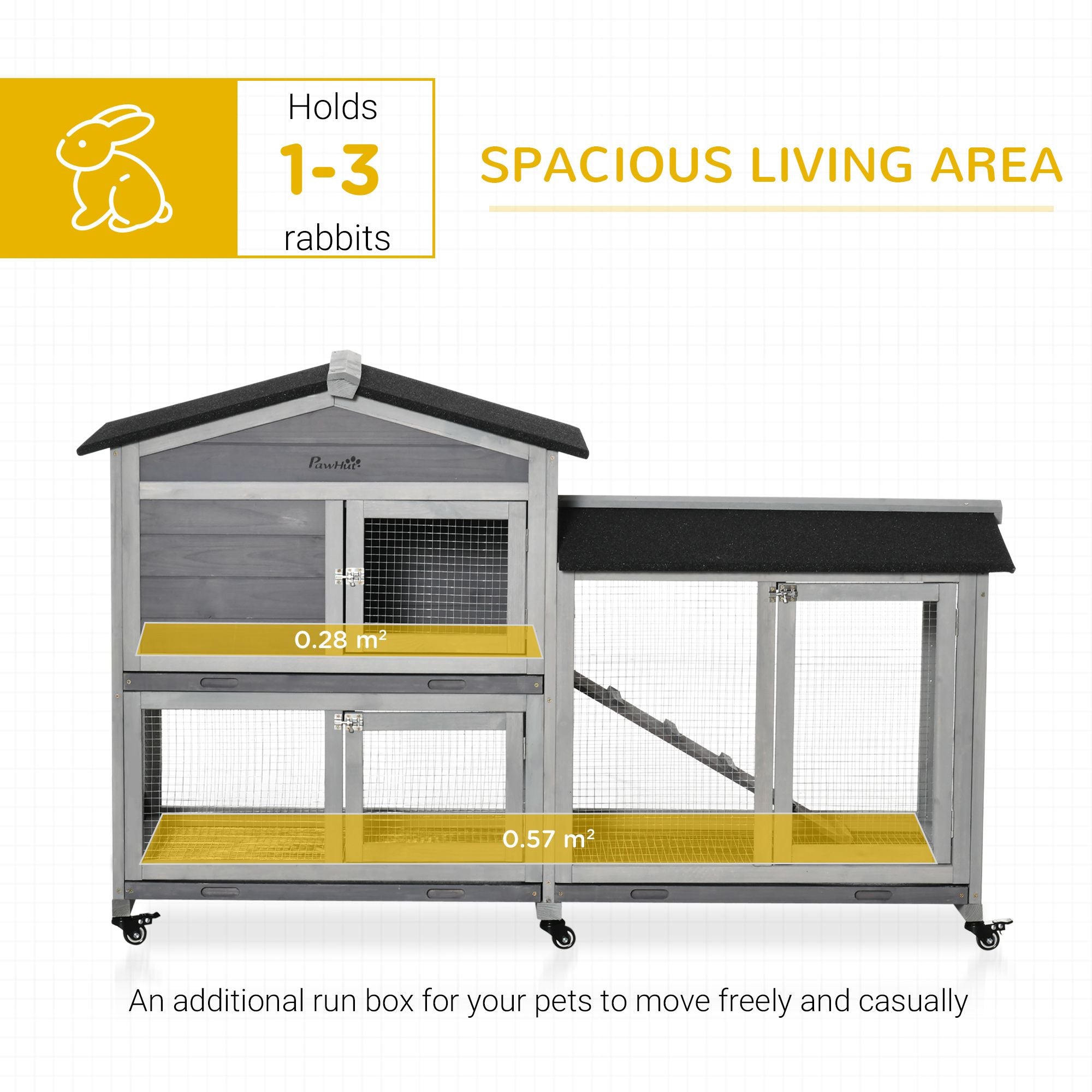 Light Gray furniture-style Rabbit Hutch with Wheels – Easy Mobility & Weather Protection