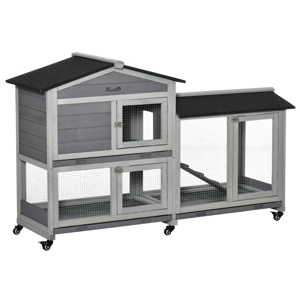 Light Gray furniture-style Rabbit Hutch with Wheels – Easy Mobility & Weather Protection