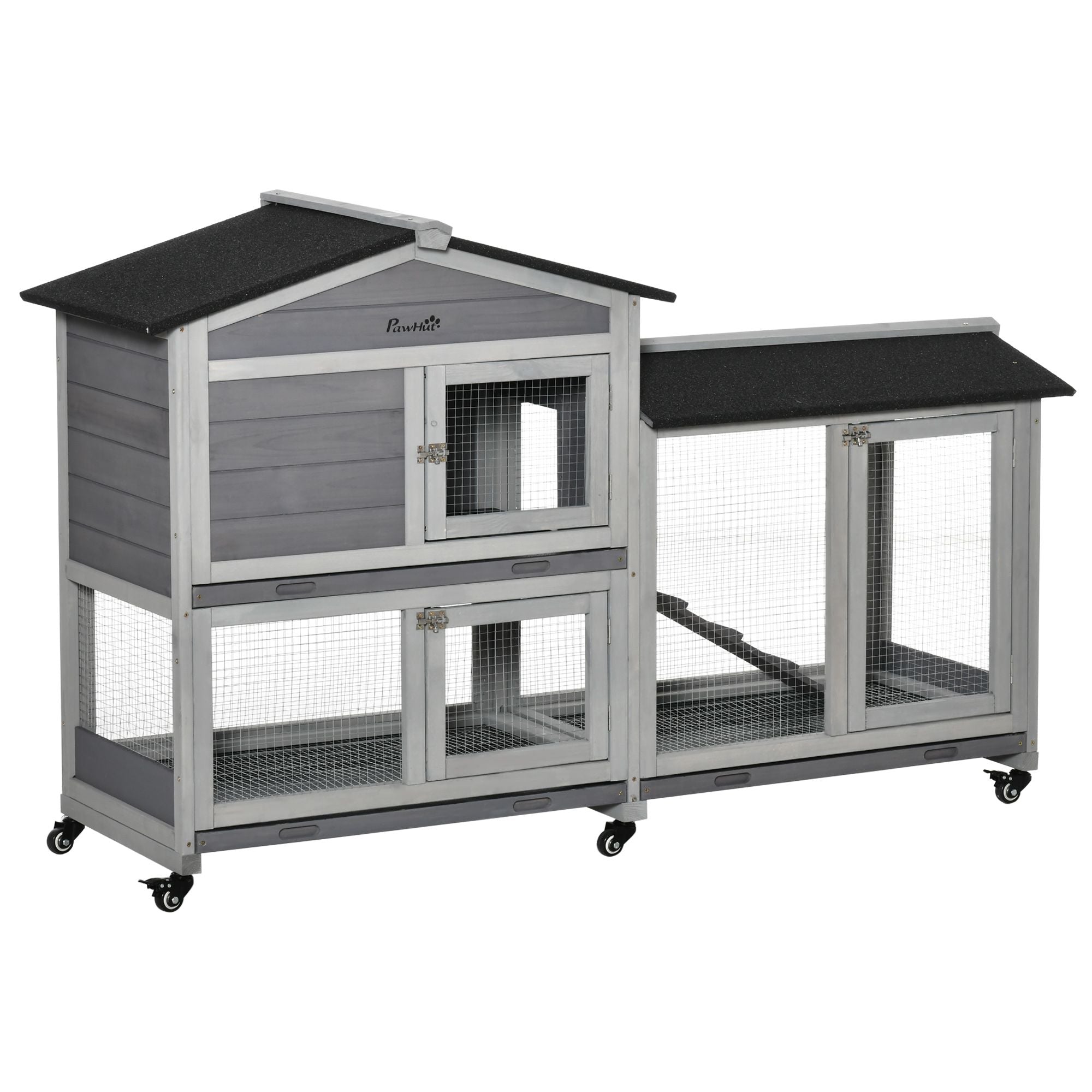Light Gray furniture-style Rabbit Hutch with Wheels – Easy Mobility & Weather Protection